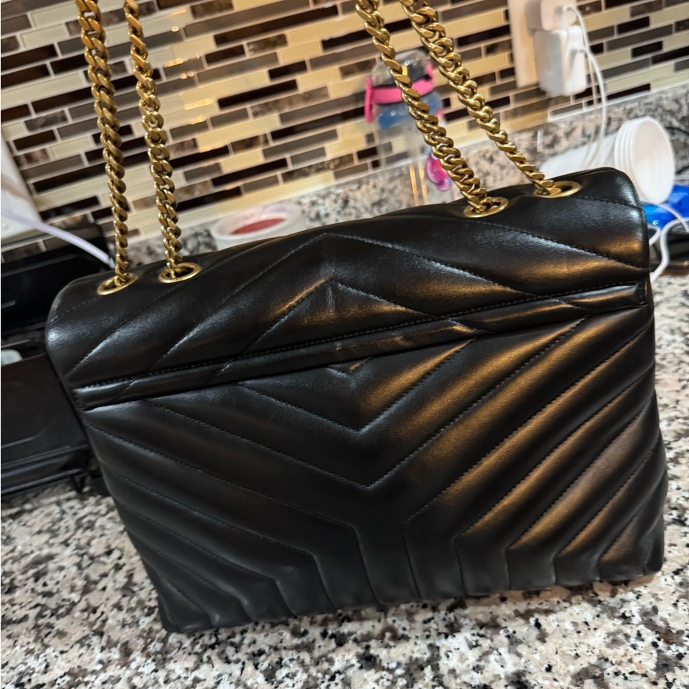 Yves Saint Laurent Black and Gold Quilted Shoulder Bag - Picture 3 of 5
